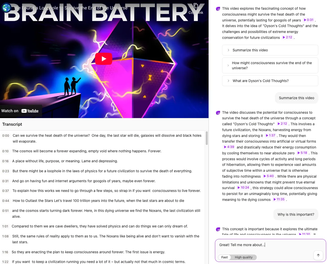 ChatPDF YouTube chat preview